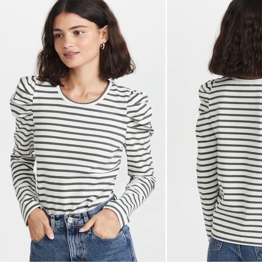Rebekah Minkoff Talia green and white stripe long sleeve top - Small